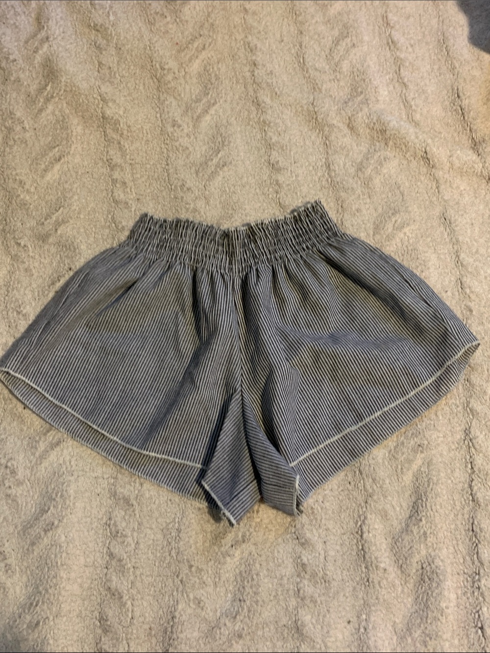 Brandy Melville Navy and White Pinstripe Smocked Waist Shorts